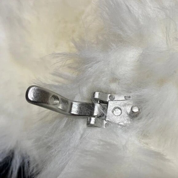 Gap Faux Fur Coat Women's Large Ivory Black Stripe Plush Full Zip Lined Pockets - Picture 8 of 14